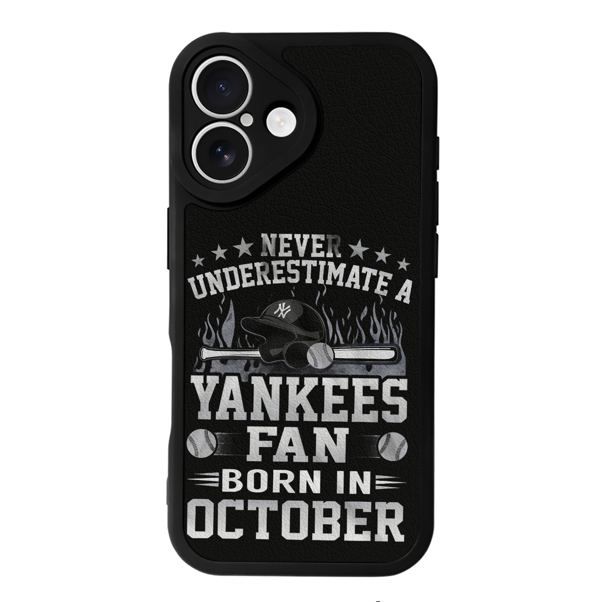 New York Yankees Never Underestimate A Yankees Fan Born in October IPhone 16 Silicone Leather Case – UV Print, Lambskin Texture – Perfect Fit, Wireless Charging Compatible, Scratch Resistant, Precise Cutouts – Stylish Protection For IPhone 16